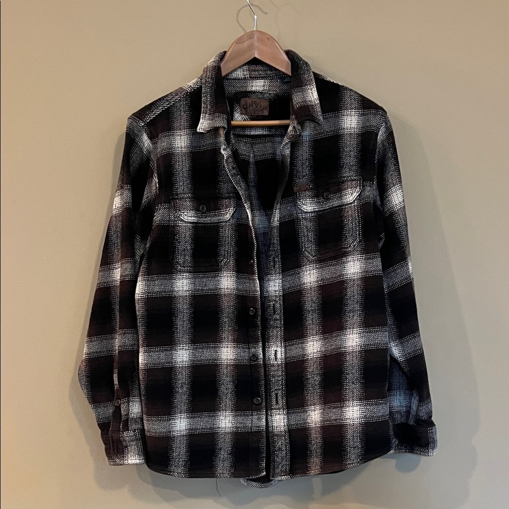 Orvis Black, Brown and White Plaid 100% Cotton Heavyweight Shirt Jacket